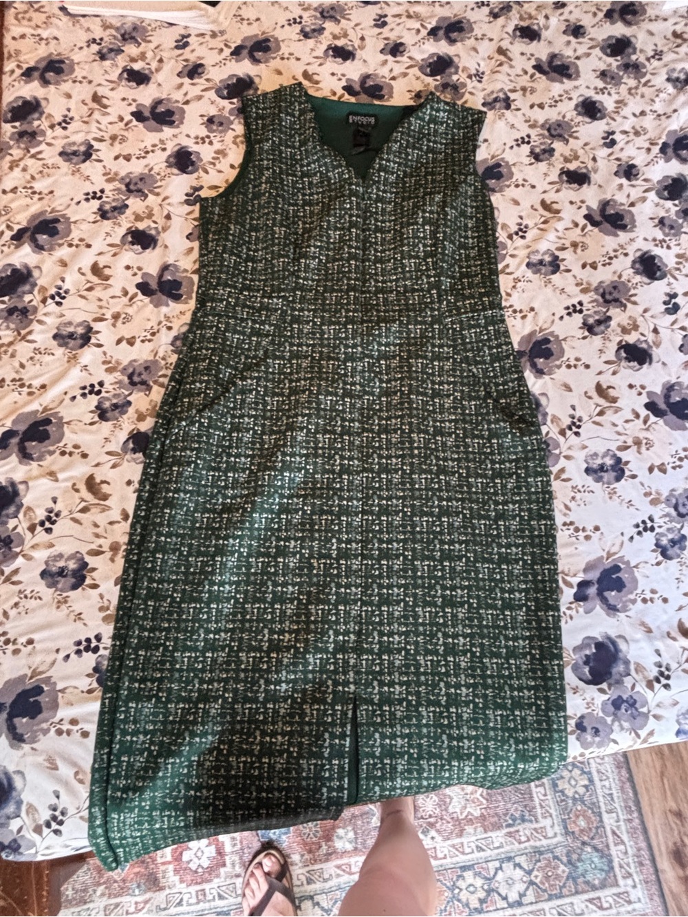 Enfocus Studio Green Tweed Sheath Midi Dress
